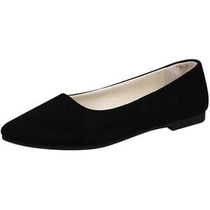 New Padgene Womens Size 11 Black Faux Suede Point Toe Slide On Ballet Flat Shoes